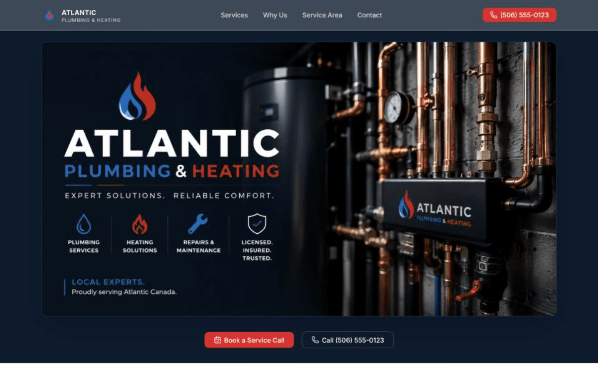 Atlantic Plumbing and Heating website — plumbing and HVAC services