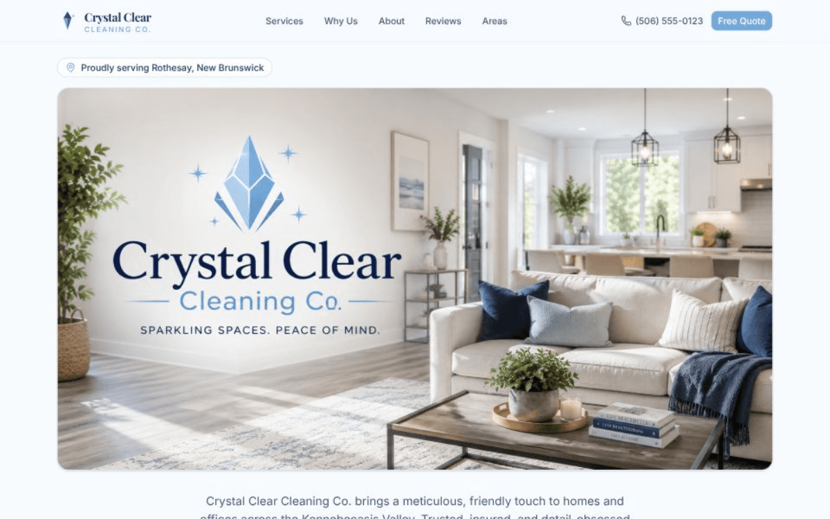 Crystal Clear Cleaning Co. website — residential and commercial cleaning