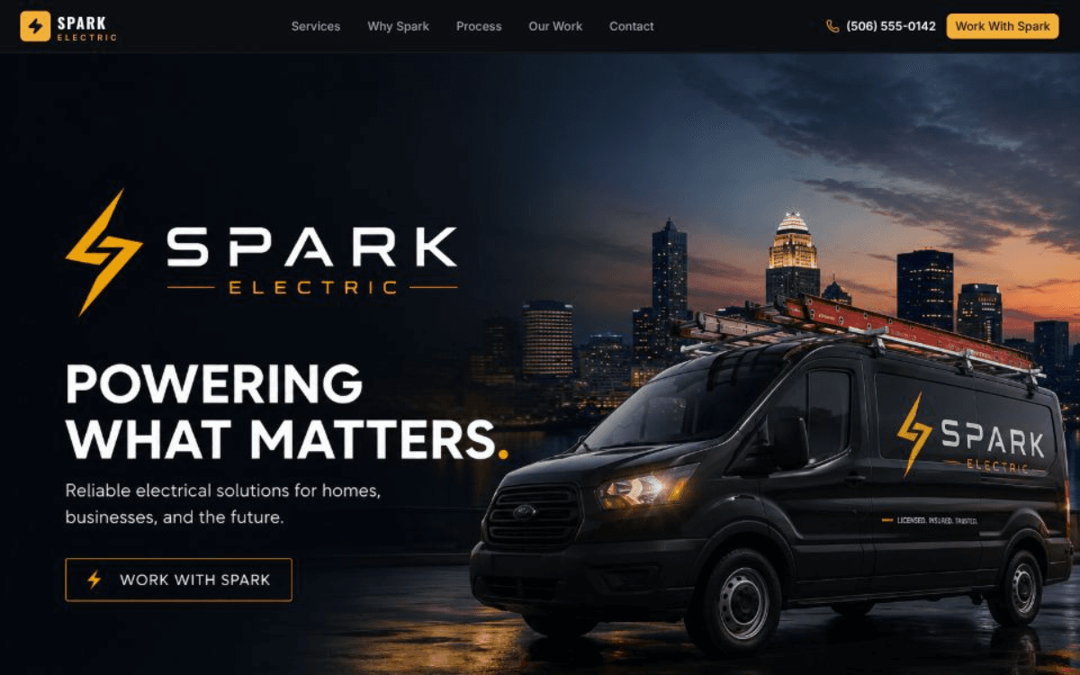 Spark Electric website, residential and commercial electrical services