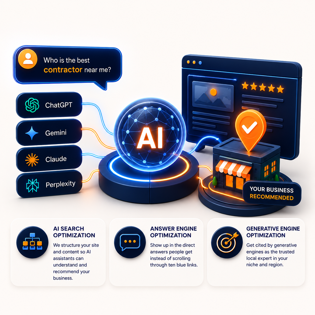 An AI assistant recommending a local business as the best answer